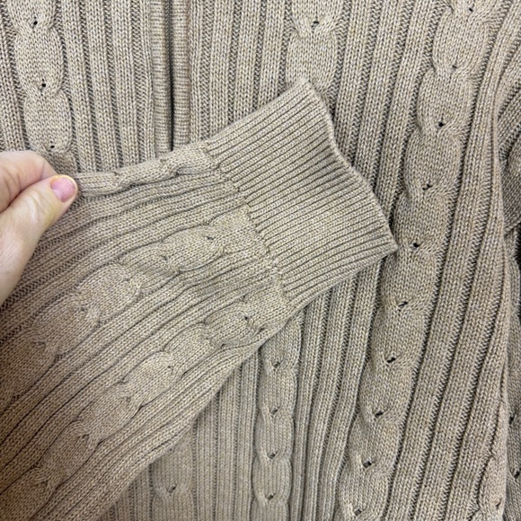 Eddie Bauer Cable Knit Quarter Zip Sweater Tan Cotton Pullover Size Large - Picture 4 of 7